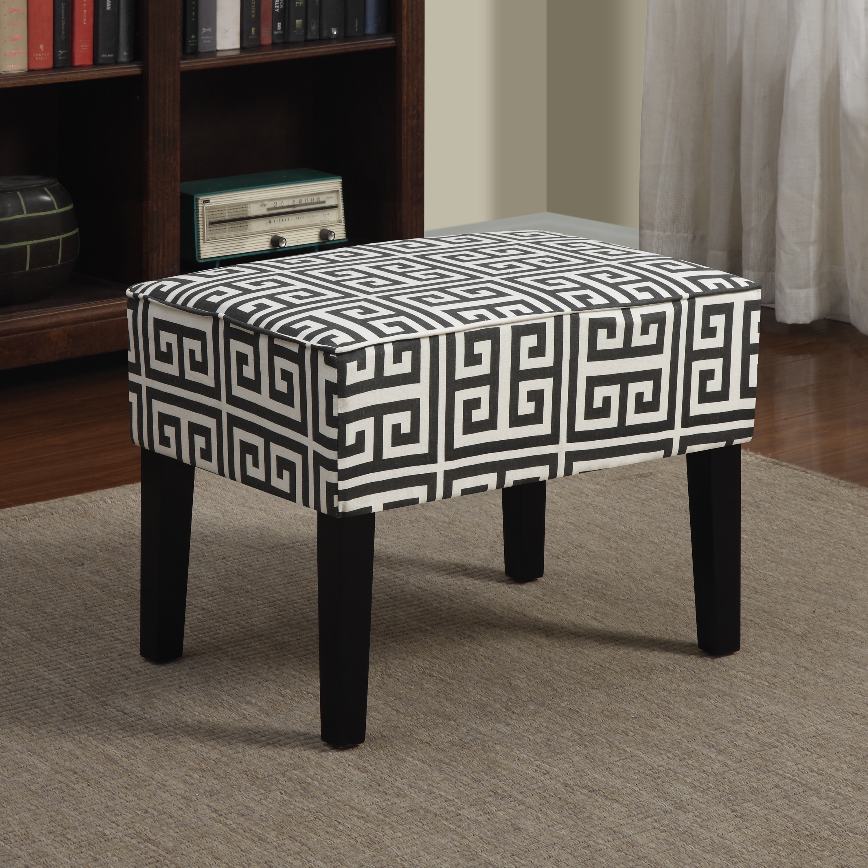 Portfolio Niles Smoky Charcoal Gray Greek Key Ottoman