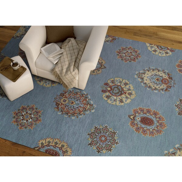 Felicity Blue Flowers Hand Tufted Wool Rug (2'0 x 3'0) - 2' x 3'