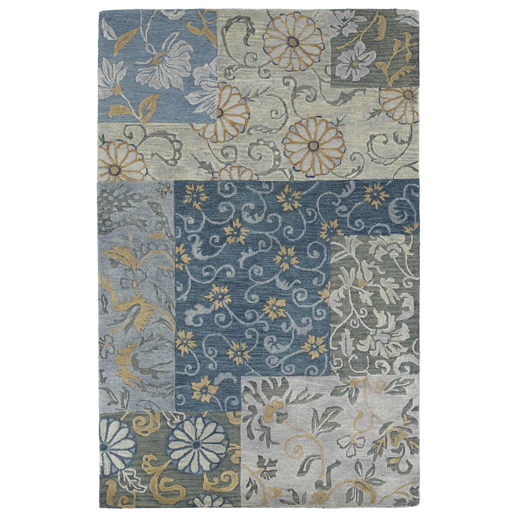 Euphoria Patchwork Blue Tufted Wool Rug (20 X 30)