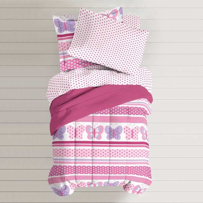 Dream Factory Butterfly Dots Pink 7-piece Bed in a Bag with Sheet Set