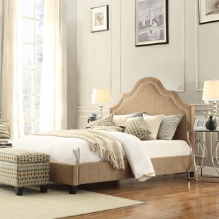 INSPIRE Q Fletcher Tan Chenille Nailhead Arch Curved Upholstered Bed ...