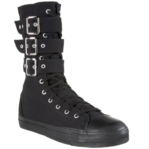 Demonia Women's 'DEVIANT 202' Canvas 3 buckle Calf Sneaker Boots Demonia Boots