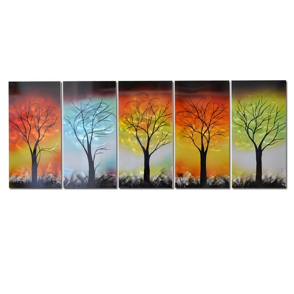 Hand Painted 'The Five Elements' 5-piece Metal Artwork