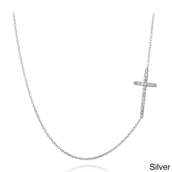 Icz Stonez Sterling Silver Cubic Zirconia Cross Necklace ICZ Stonez Cubic Zirconia Necklaces