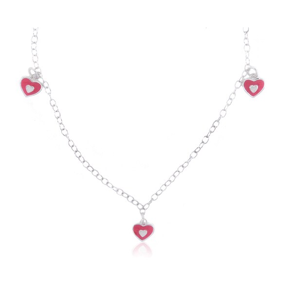 Mondevio Sterling Silver Enamel Hearts Children's Necklace