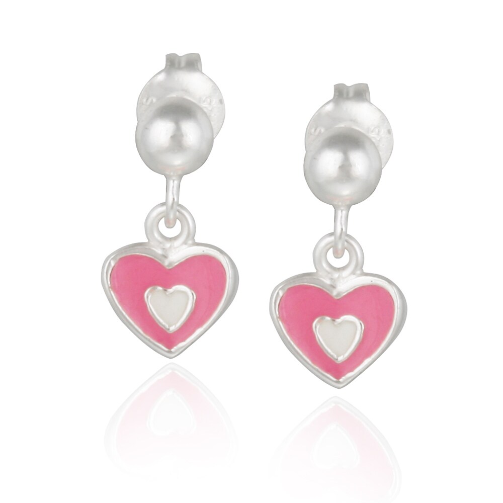Sterling Silver Pink Enamel Kids Flower Dangle Earrings