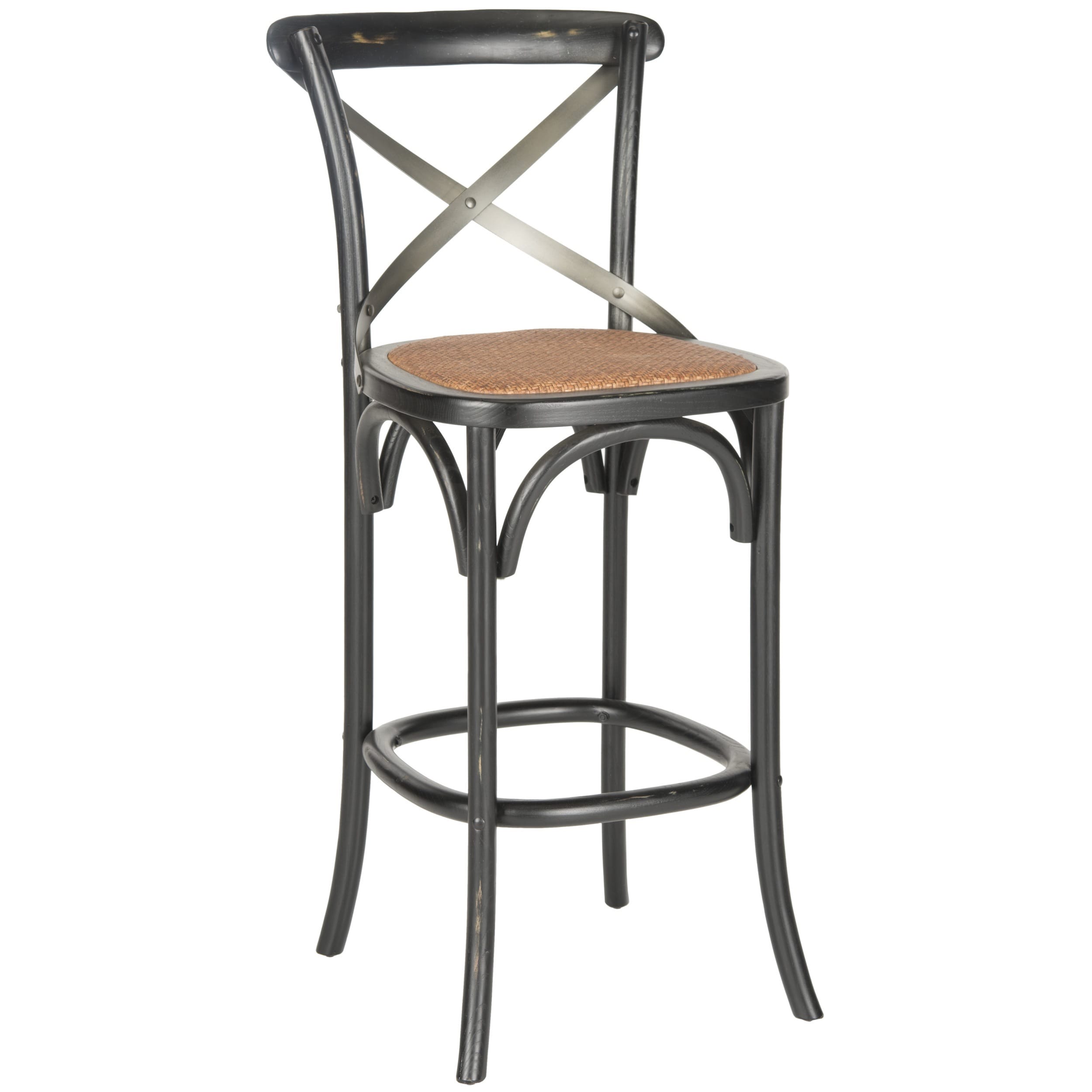 Safavieh Eleanor Distressed Black Oak Barstool