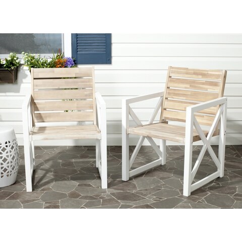 SAFAVIEH Irina White Frame/ Oak Seat Arm Chairs (Set of 2)