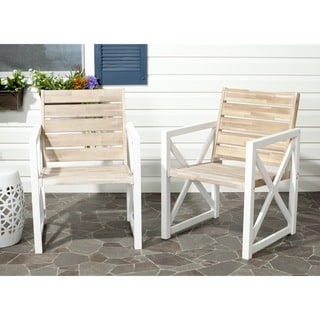 SAFAVIEH Irina White Frame/ Oak Seat Arm Chairs (Set of 2)