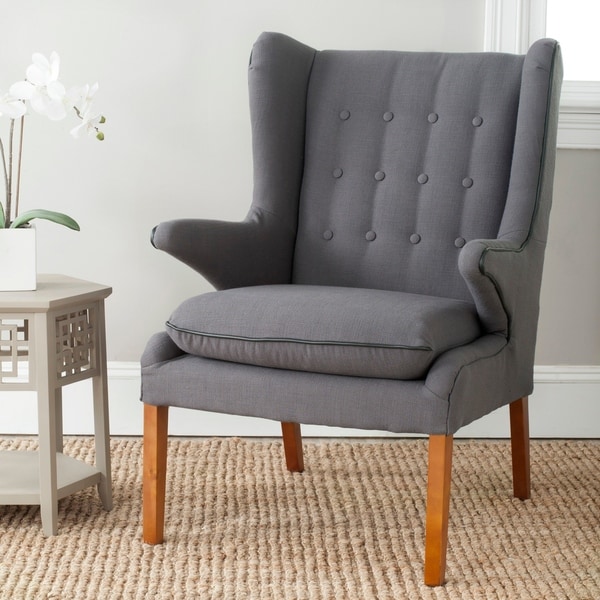 Safavieh Mid-Century Gomer Steel Grey Oak Arm Chair - 26.8"x32.7"x39"