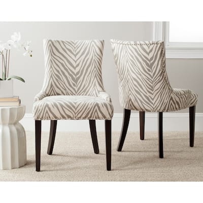 SAFAVIEH Dining Lester Grey Zebra Dining Chairs (Set of 2) - 22" x 24.8" x 36.4"