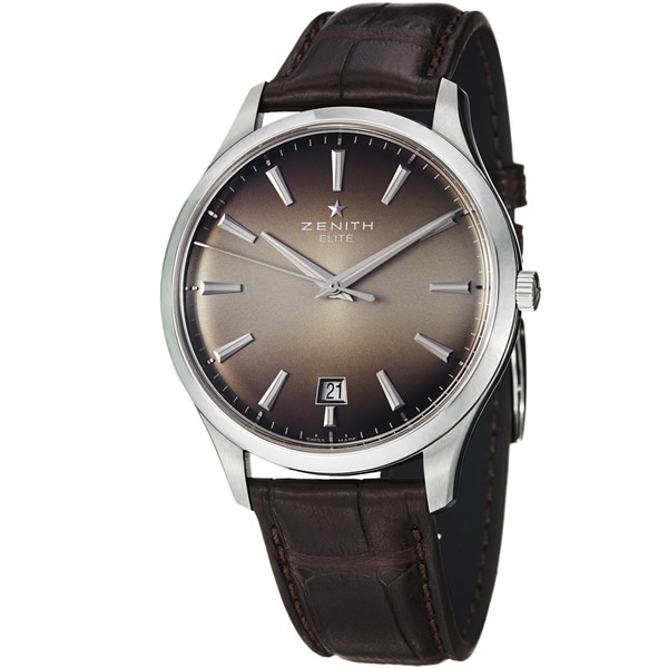 Zenith Men's 03.2020.670.22C 'Captain Elite' Smoke Dial Brown Leather Strap Watch Zenith Men's Zenith Watches