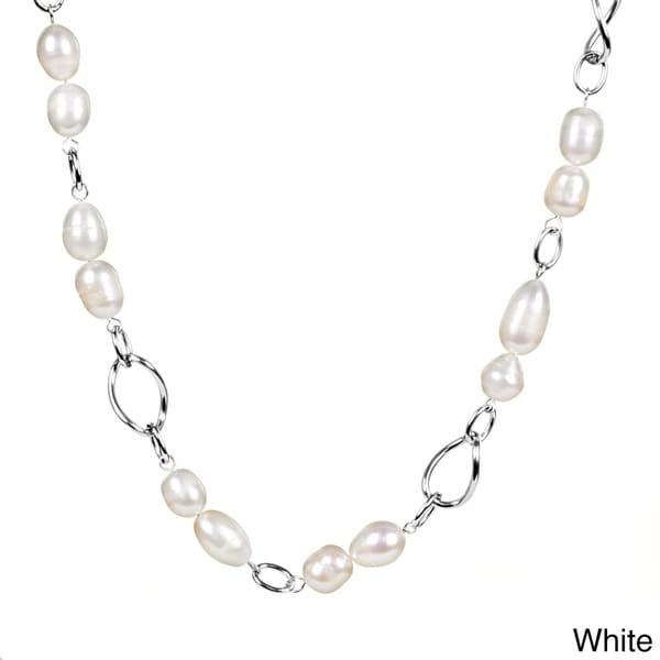 ELYA Stainless Steel Freshwater Pearl Link Necklace (9.5-10 mm) - Silver