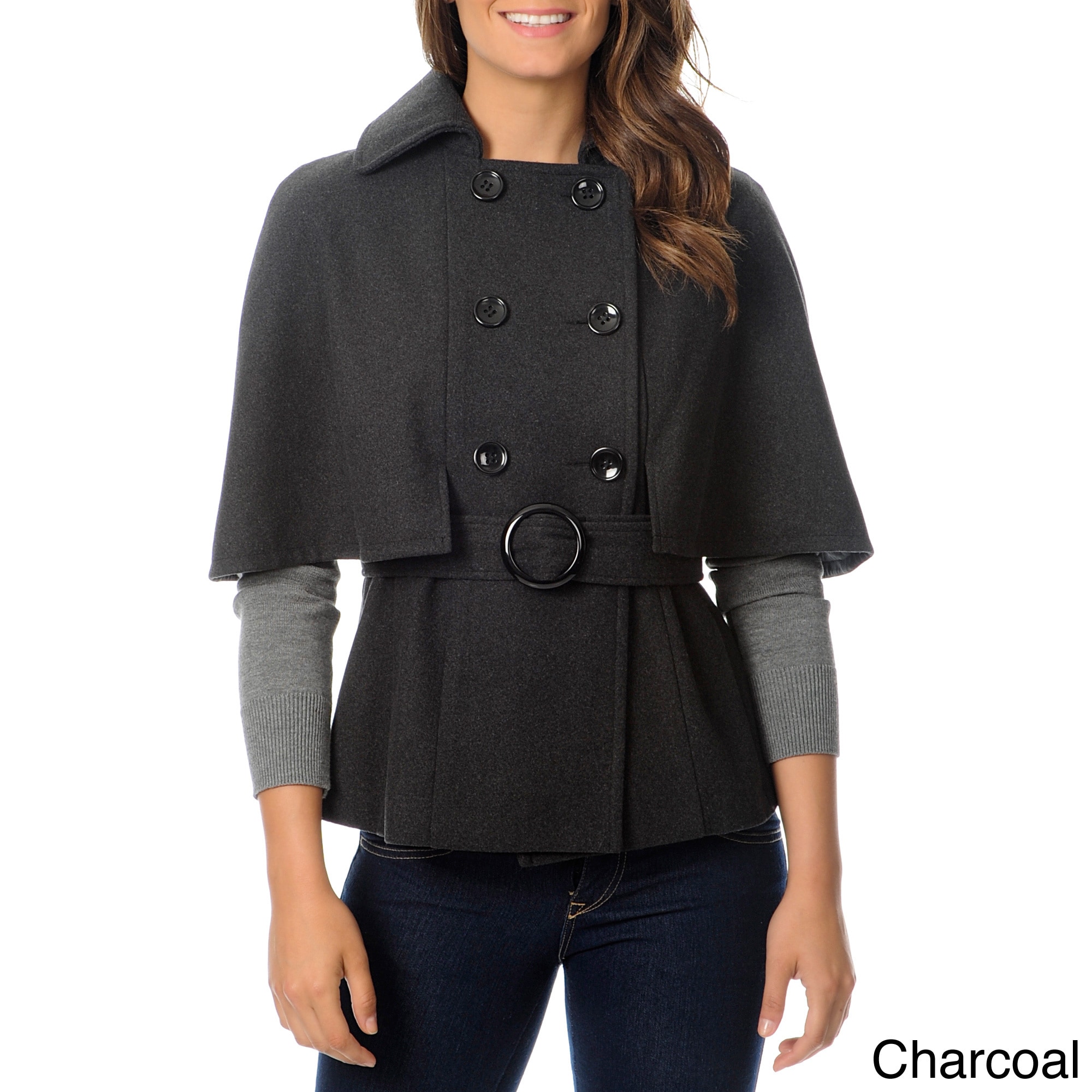 Daron Fashion Krush Juniors Wool Double Breasted Cape Coat Grey Size XS (2  3)