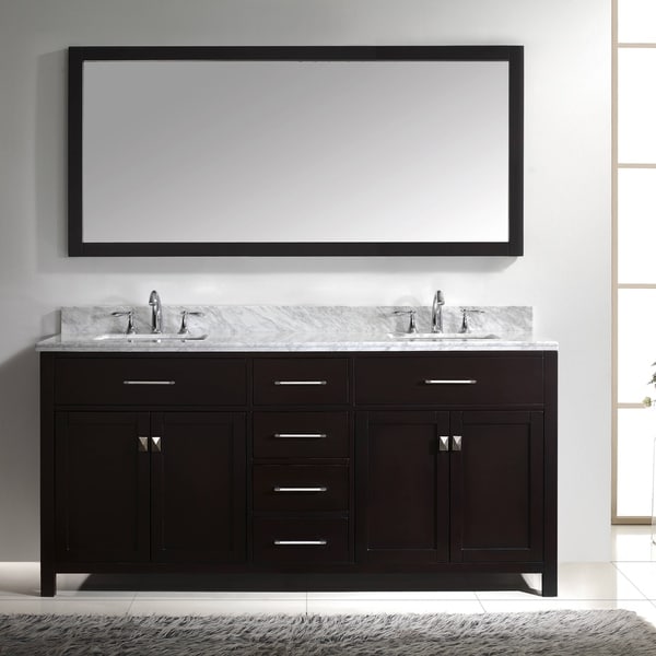 Shop Caroline 72-inch Double Vanity White Marble Top, Sink and Mirror ...