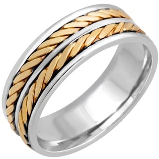 14k Two-tone Gold Men's Rope Detail Comfort Fit Wedding Band (8 mm ...
