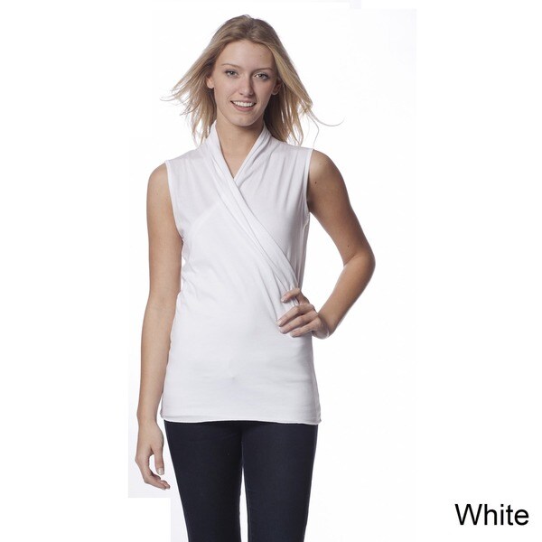 white sleeveless wrap top