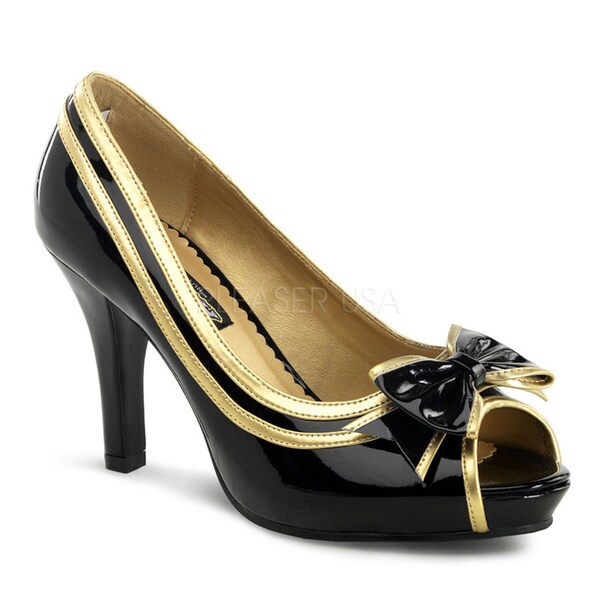 black and gold open toe heels
