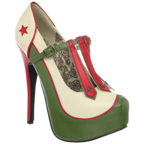 Bordello 'TEEZE-43' Women's Military-themed T-strap Pumps