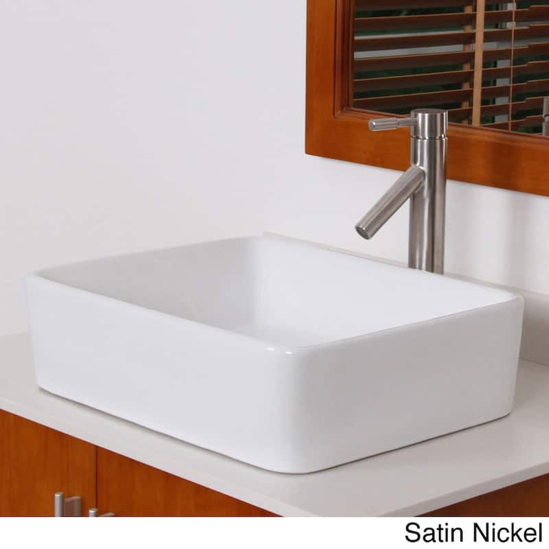 Elite High Temperature Ceramic Bathroom Sink Faucet Set - Satin Nickel Finish Faucet+Sink