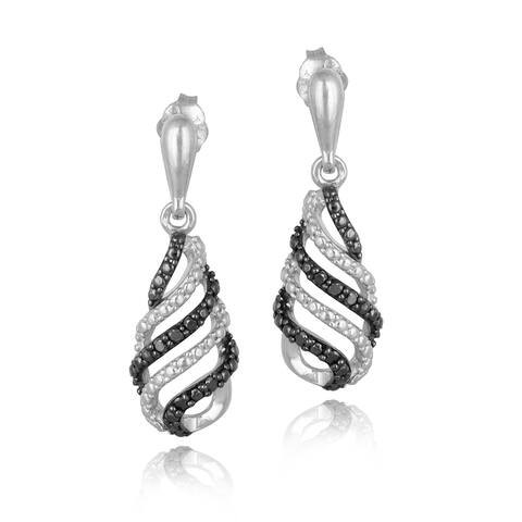 DB Designs Sterling Silver 1/10ct TDW Black Diamond Swirl Dangle Earrings