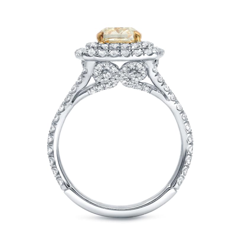 Auriya 2 1/2ctw Fancy Yellow Cushion-cut Halo Diamond Engagement Ring 18k Gold Certified