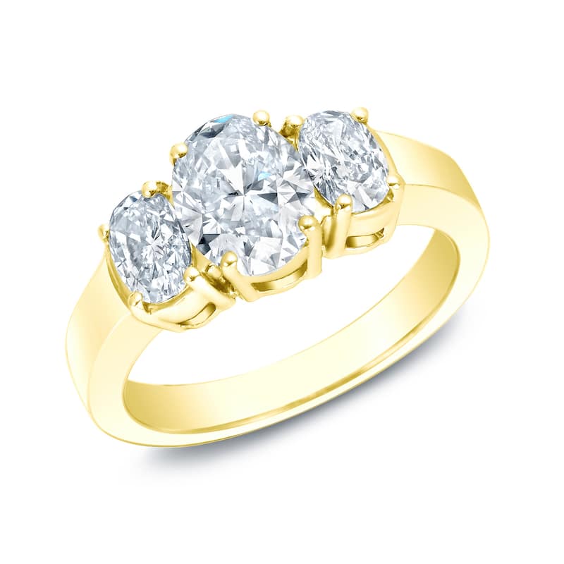 Auriya 14k Gold 2ctw 3-Stone Oval Diamond Engagement Ring Certified (I-J, VS1-VS2)