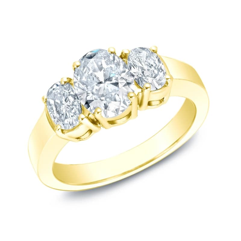 Auriya 14k Gold 2ctw 3-Stone Oval Diamond Engagement Ring Certified (I-J, VS1-VS2) - Yellow - 4
