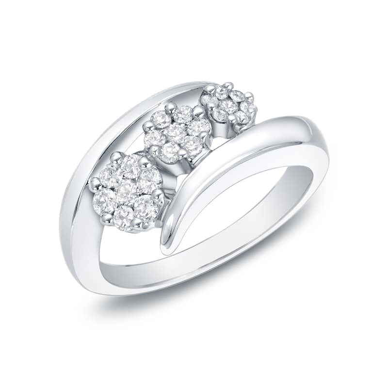Auriya 14k White Gold 1/4ct TDW Diamond Cluster Bypass Ring - 4