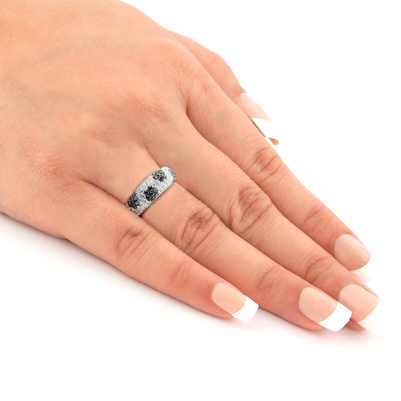 Auriya Modern Polka Dot 1 1/2ct TDW 5-row Black and White Diamond Pave Wedding Ring 14k White Gold