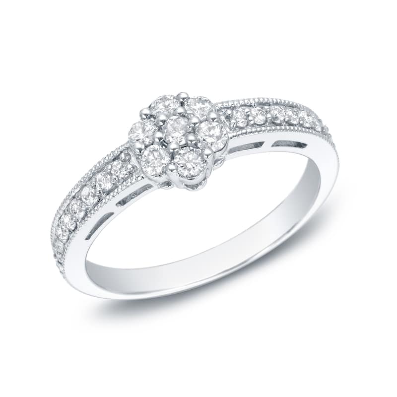 Auriya 14k White Gold 1/2ct TDW Vintage Inspired Clustered Diamond Halo Engagement Ring - 4