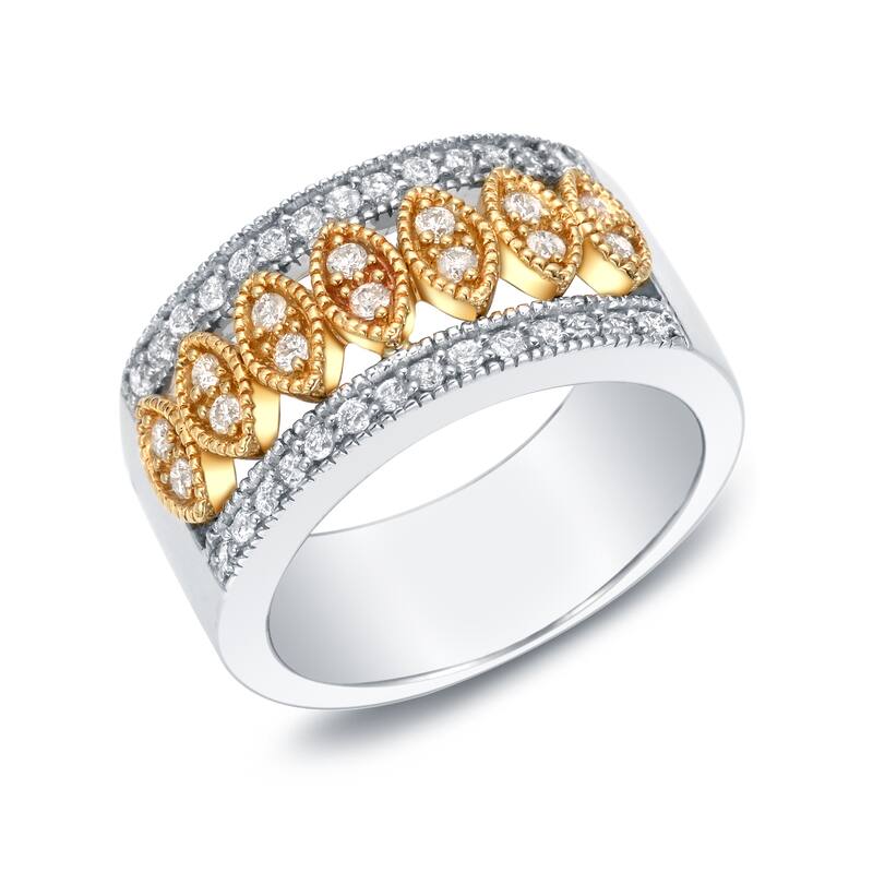 Auriya 14k Two-tone Gold 1/2ct TDW Vintage Inspired Wide Diamond Wedding Band - 6