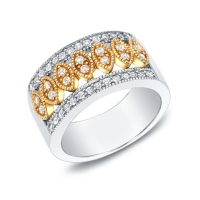 Auriya 14k Two-tone Gold 1/2ct TDW Vintage Inspired Wide Diamond Wedding Band
