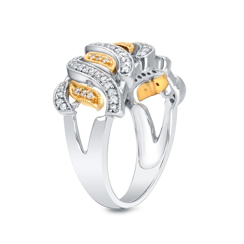 Auriya Vintage Inspired Wide Yellow and White Gold Diamond Wedding Band 1/3cttw 14k Gold