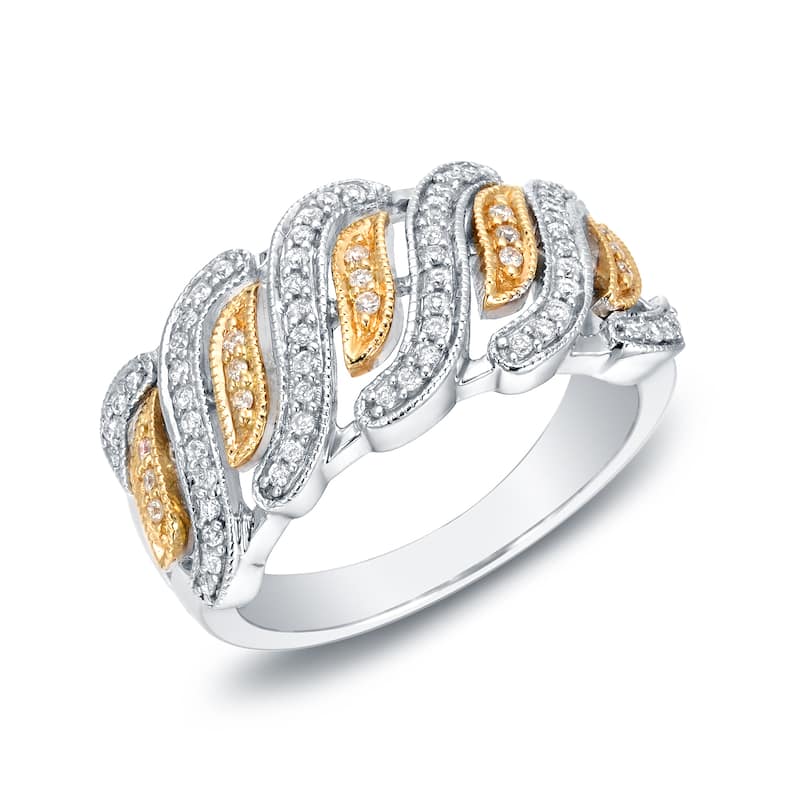 Auriya Vintage Inspired Wide Yellow and White Gold Diamond Wedding Band 1/3cttw 14k Gold - 5