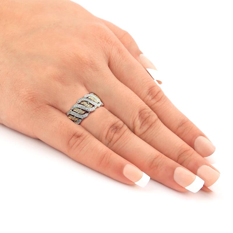 Auriya Vintage Inspired Wide Yellow and White Gold Diamond Wedding Band 1/3cttw 14k Gold