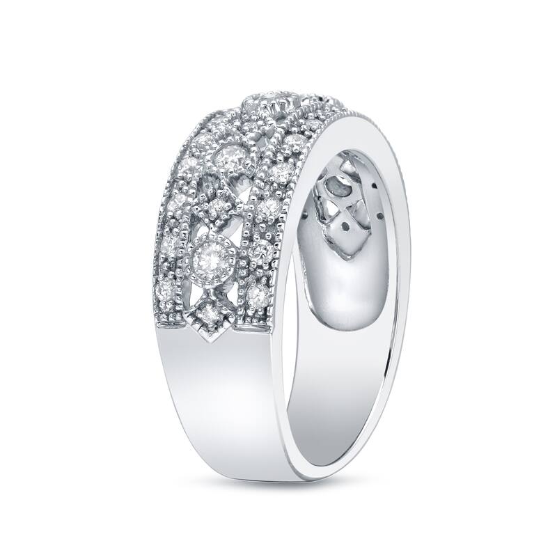 Auriya Vintage Inspired Wide 3-row Diamond Wedding Band 1/2cttw 14k White Gold
