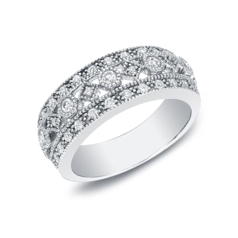 Auriya Vintage Inspired Wide 3-row Diamond Wedding Band 1/2cttw 14k White Gold - 6