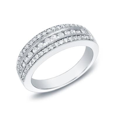 Auriya 14k White Gold 1/2ct TDW Vintage-Inspired Milgrain Diamond Wedding Ring Band