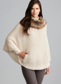 Steve Madden Faux Fur Collar Knit Poncho - Overstock - 8310749
