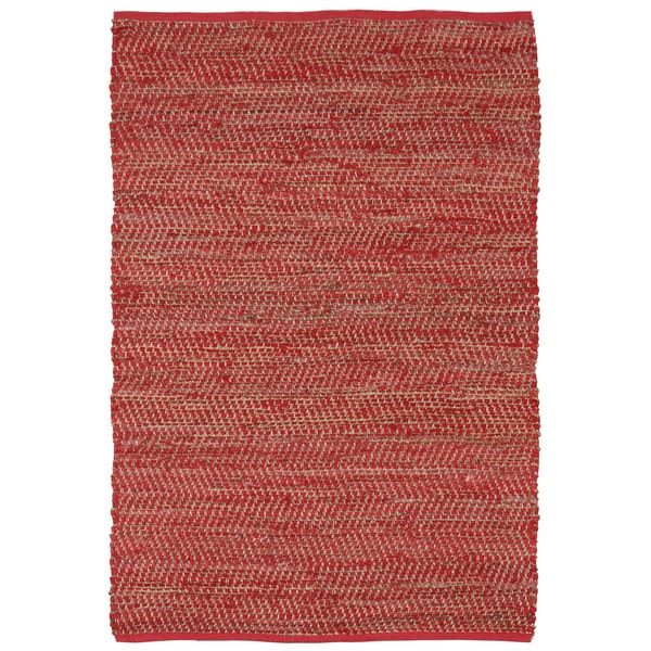Hand-woven Red Jeans Denim/ Hemp Rug - 8' x 10'