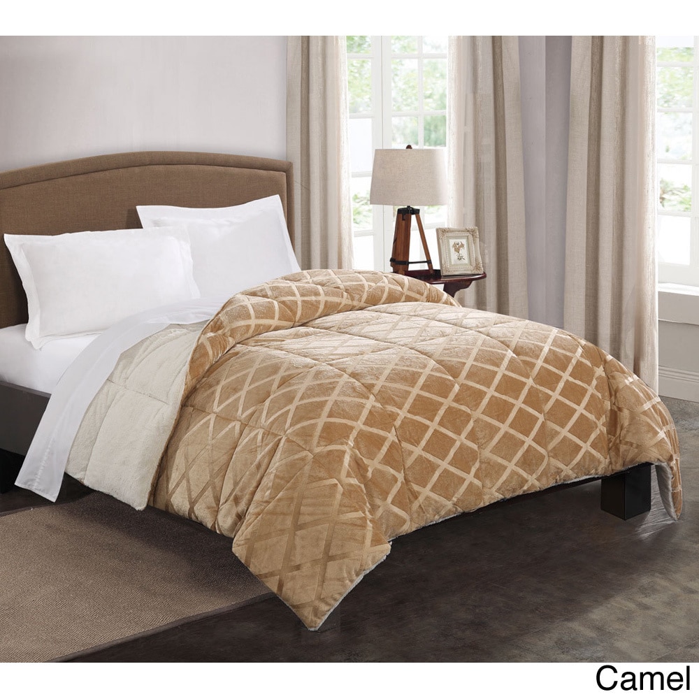 Pem America Embossed Mink To Faux fur Reversible Down Alternative Comforter Ivory Size Full