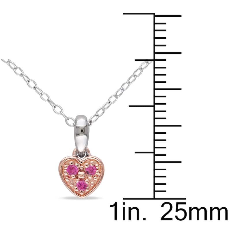 Miadora Sterling Silver Created Pink Sapphire Heart Necklace