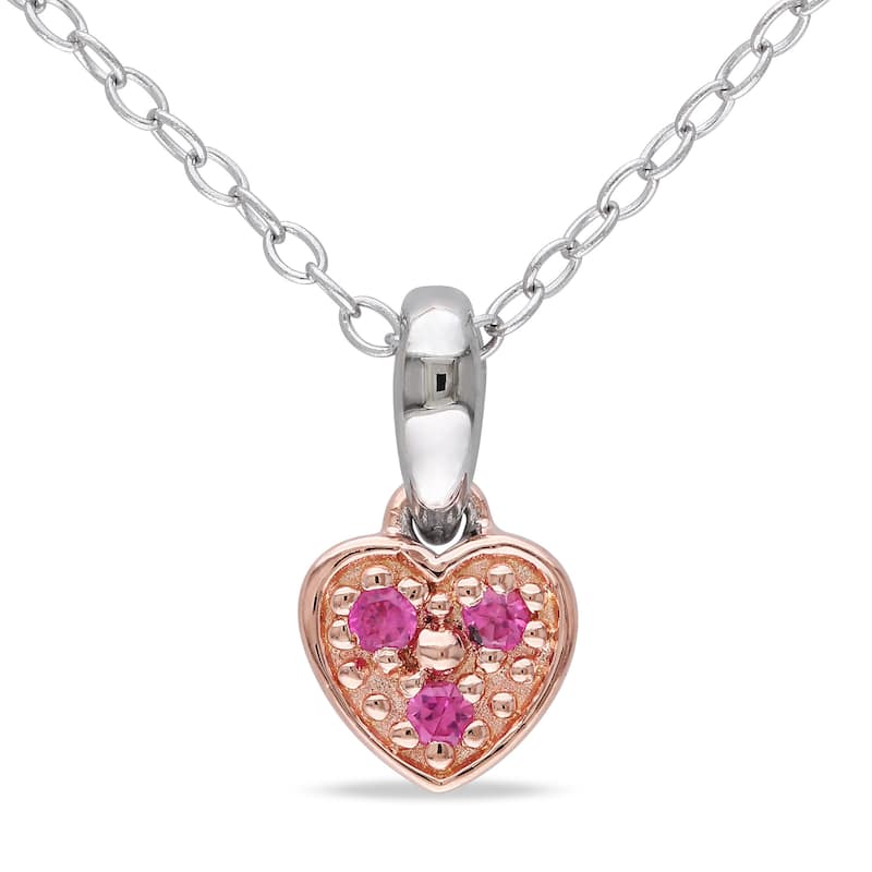 Miadora Sterling Silver Created Pink Sapphire Heart Necklace