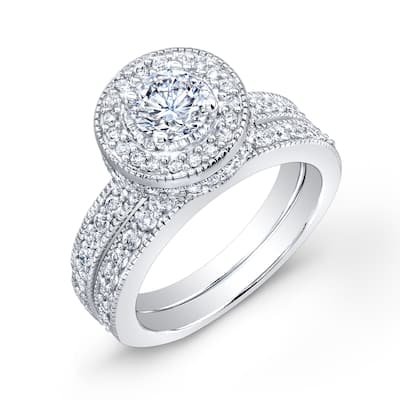 Auriya Vintage 2 carat TW Round Halo Diamond Engagement Ring Wedding Band Set 14k Gold Certified