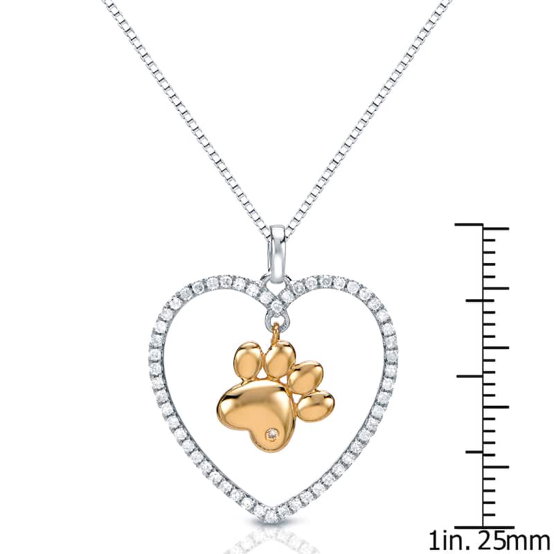Auriya 14k Two-tone Gold 1/4ctw Diamond Heart Dog Paw Necklace (G-H, I1-I2)