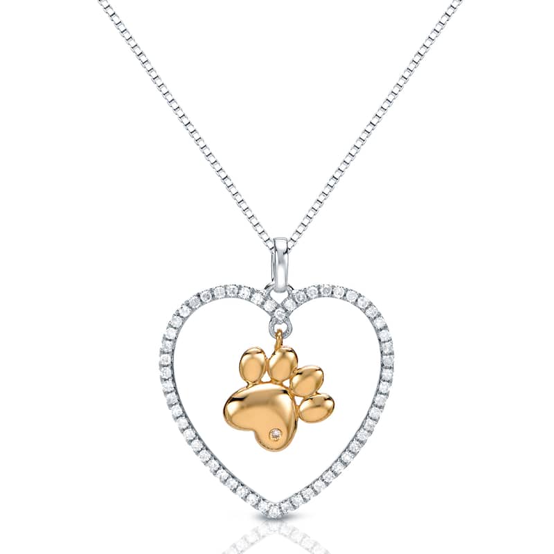 Auriya 14k Two-tone Gold 1/4ctw Diamond Heart Dog Paw Necklace (G-H, I1-I2)