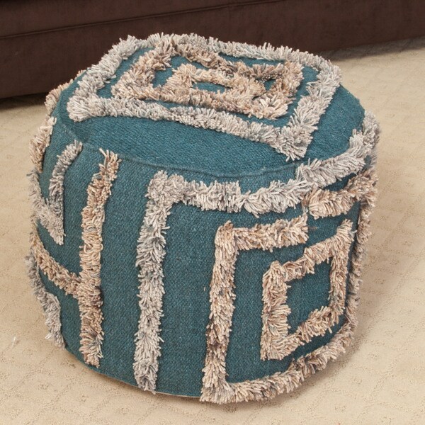 Christopher Knight Home Belize Teal Wool Pouf Ottoman Free Shipping
