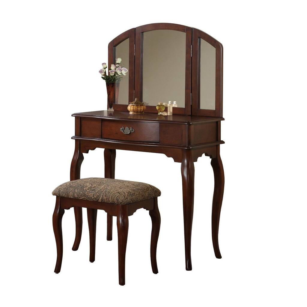 3-piece Queen Anne Make Up Vanity Table with Stool and Mirror