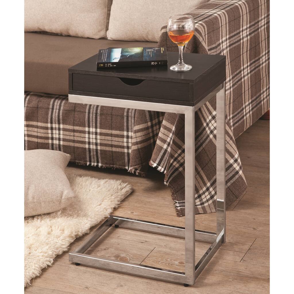 Cappuccino Chrome Finish Chairside End Table with Drawer